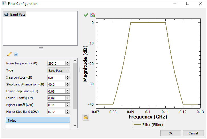 Bandpass Filter Configuration Window