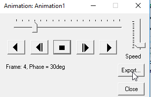 Animation Play Panel, Export button selected.