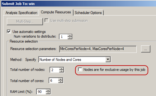 Submit Job To: win, Compute Resources tab.