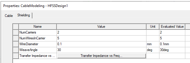 Properties window, Shield tab.