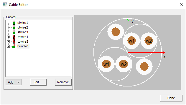 Cable Editor window.