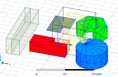 Various intersecting model shapes with mesh overlays.