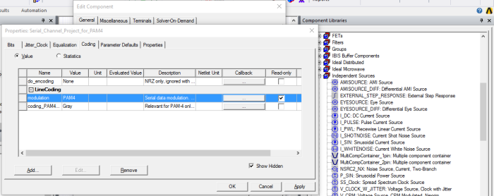 Properties Window, Coding tab.