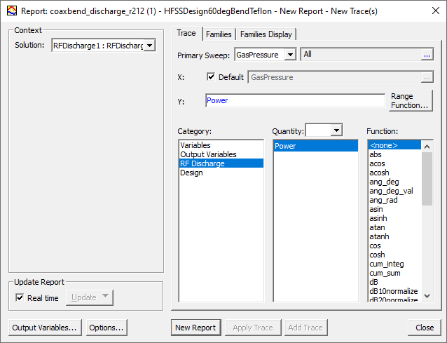 Report setup dialog.