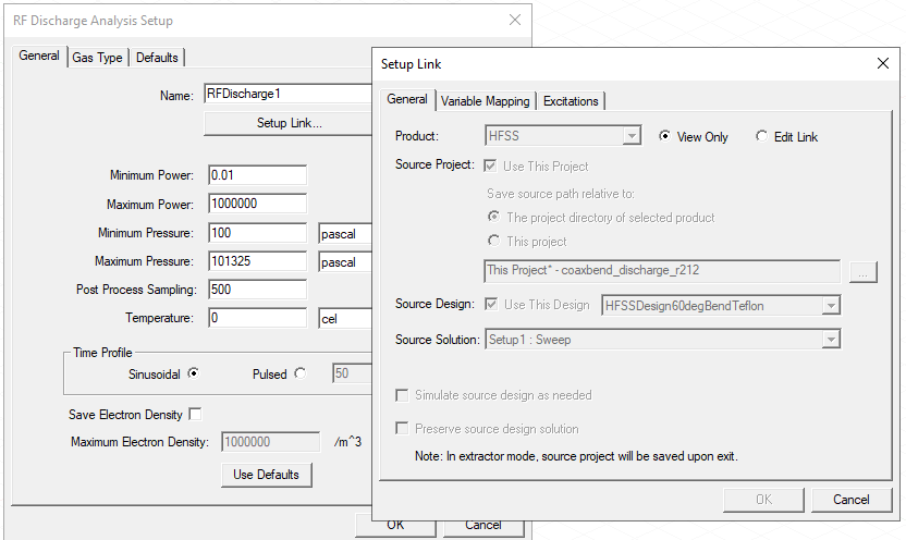 Setup Link dialog, General tab.