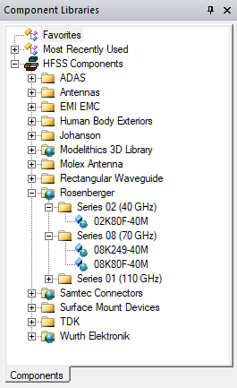 Component Libraries panel. Vendor folders marked with globe icons.