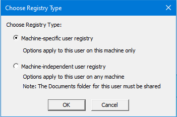 Choose Registry Type dialog box with Machine-specific user registry selected
