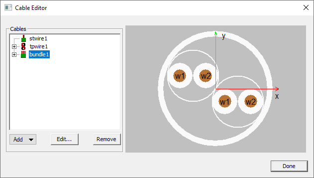 Cable editor window.