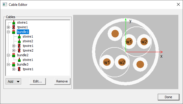 Cable editor window.