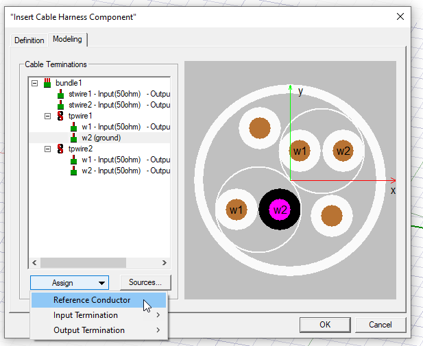 Insert Cable Harnedd Component window. Reference Conductor highlighted.