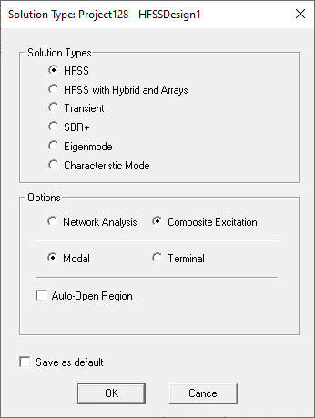 HFSS Solutions Type dialog box.