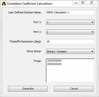 Correlation Coefficient Calculations dialog.