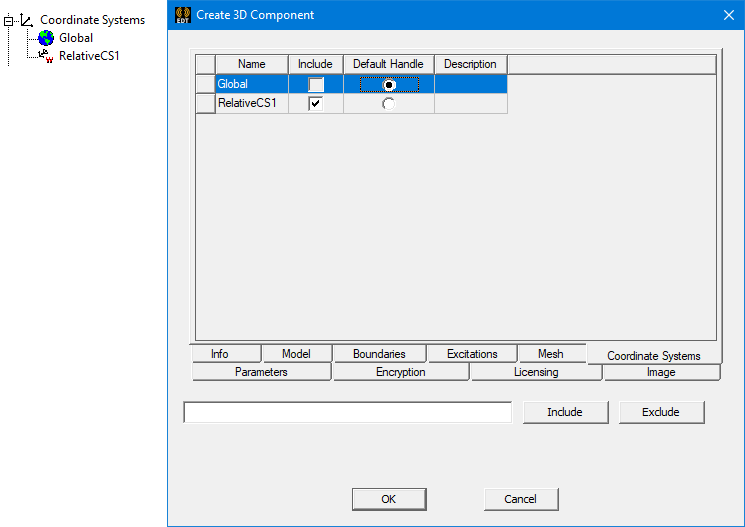 Create  3D Component dialog. Coordinate Systems tab.