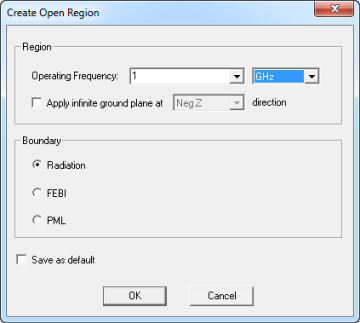 Create Open Region dialog.
