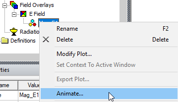 Overlay plot right-click menu. Animate... selected.