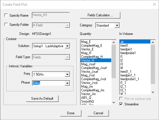Create Field plot dialog.