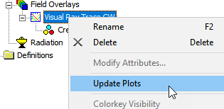 isual Ray Trace shortcut menu, Update Plots option highlighted.