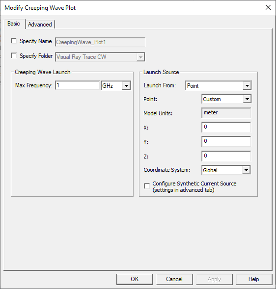 Modifying Creeping Wave VRT Plot dialog.