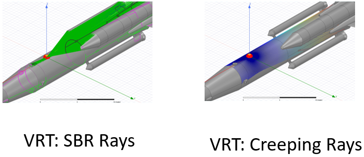 Model with VRT: SBR Rays, the same model with VRT: Creeping Rays.