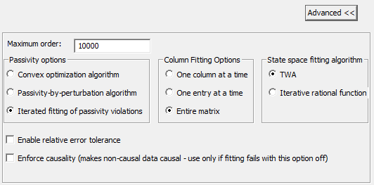 HFSS Advanced Settings options groupbox.