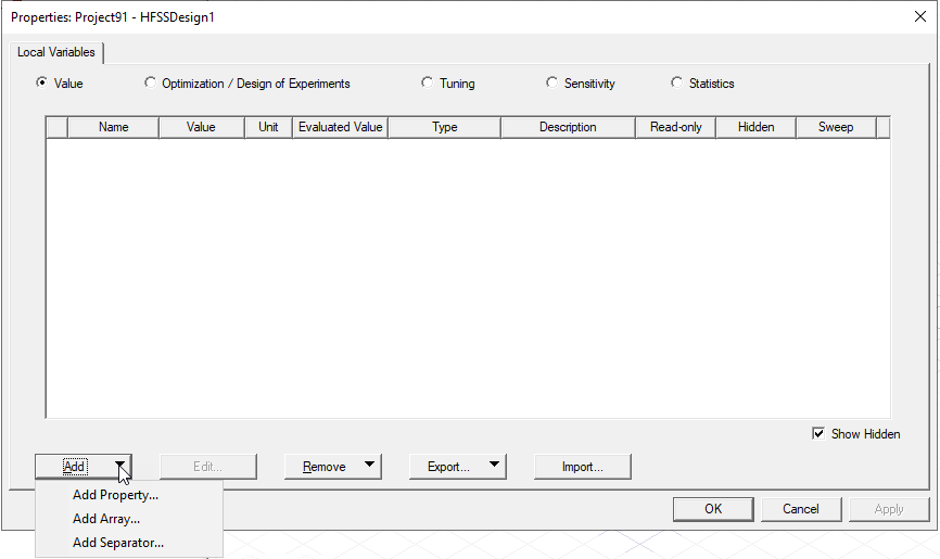 Properties window, Local Variables tab.