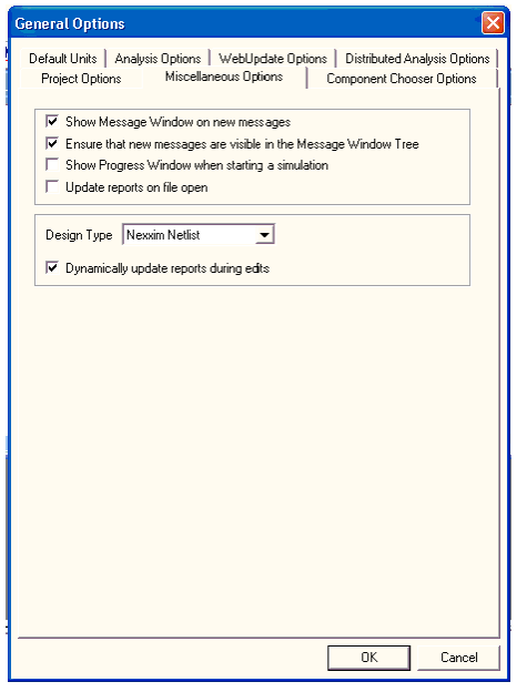 General Options window.