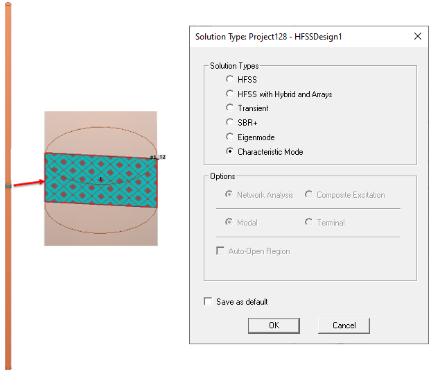 Solution Type dialog. Solution Types groupbox, Characteristic Mode enabled.