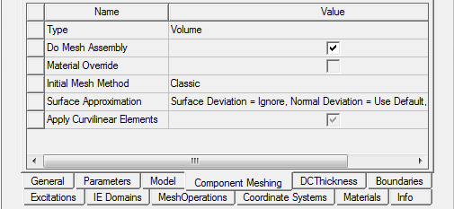 COmpnent Meshing tab. Do Mesh Assembly option enabled.