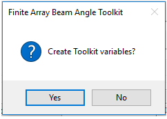 Message box asking Create Toolkit variables?