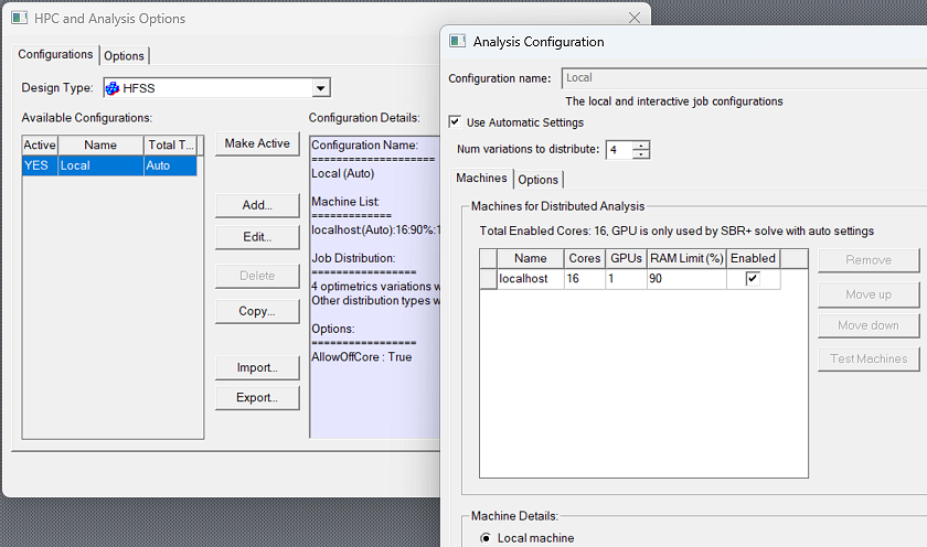 HPC settings for the Bandpass Filter model