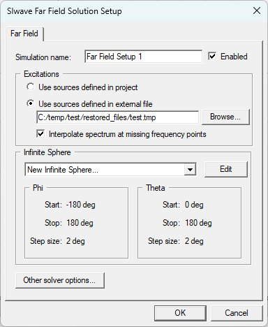 SIwave Far Field Solution Setup Window
