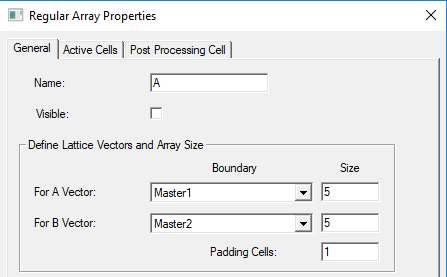 Regular Array Properties dialog. General tab.