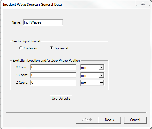 Incident Wave Source: General Data dialog.