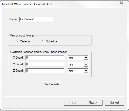 Incident Wave Source: General Data dialog.