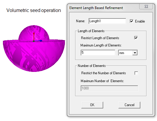 Antenna model. ELement Length Based Refinement dialog.