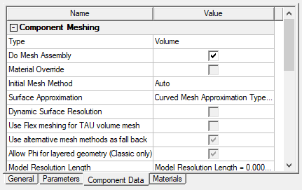 Properties panel, Component Data tab.