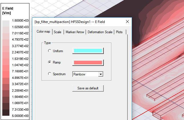 Attribute setting dialog, Color Map tab, Ramp type selected.