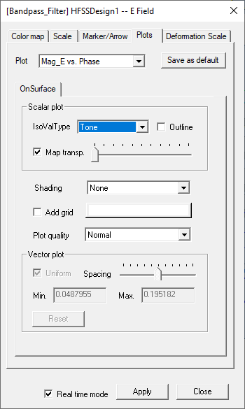 Attribute Settings dialog, Plots tab.