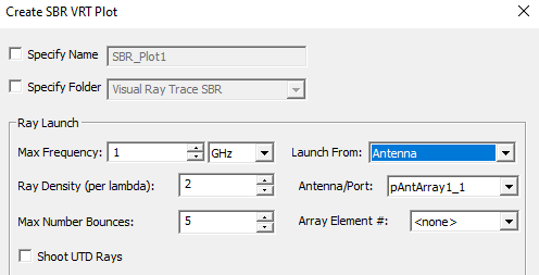 Create SBR VRT Plot dialog. Launch from field set to Antenna.