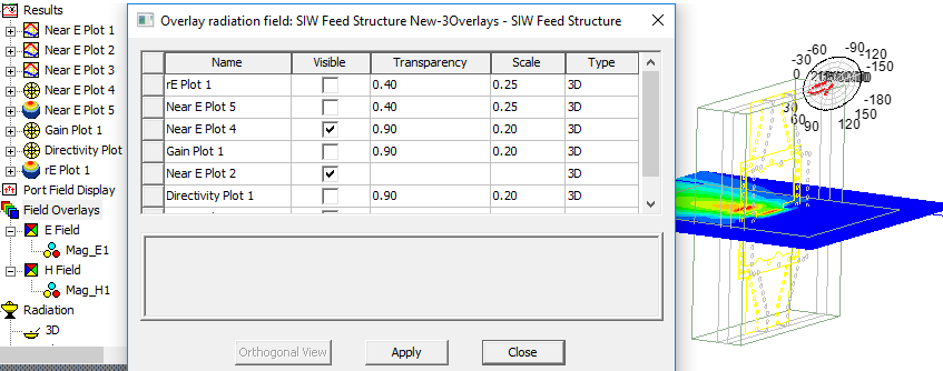 Overlay radiation field dialog.