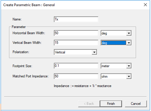 Create Parametric Beam: General window.