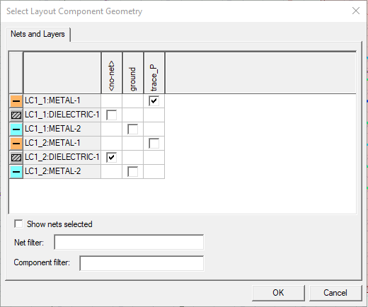 Select Layout COmponent Geometryl. Nets and Layers tab.