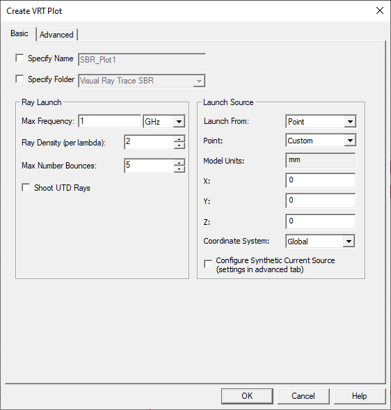 Create VRT Plot dialog.