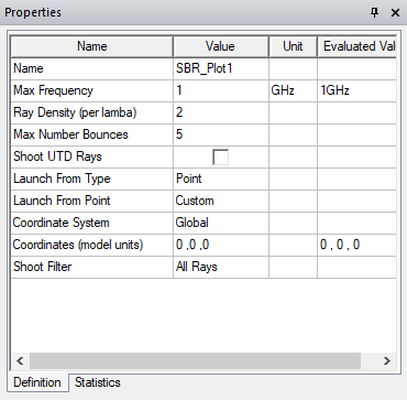 Properties Window, definitions tab.