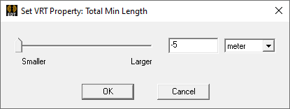 Set VRT Property: Total Min Length dialog. Slider.