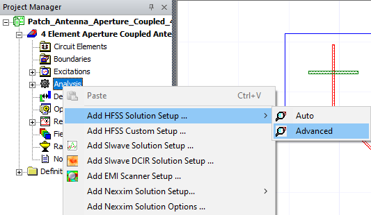 Analysis > Add HFSS Solution Setup... > Advanced
