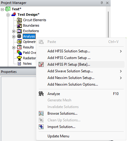 Analysis > Add HFSS PI Setup