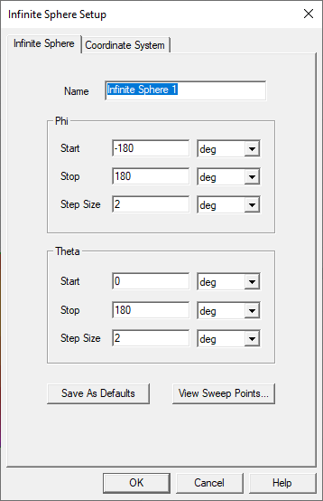 Infinite Sphere Setup Window