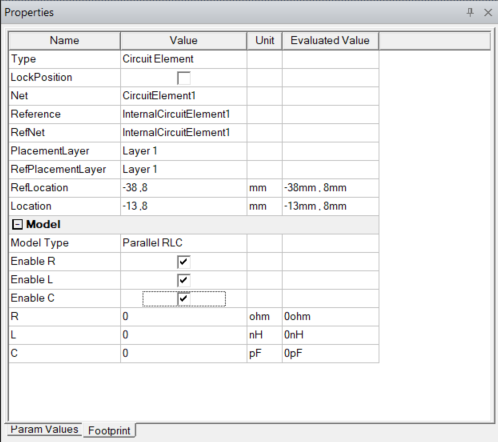 Footprints Tab with R-L-C Rows