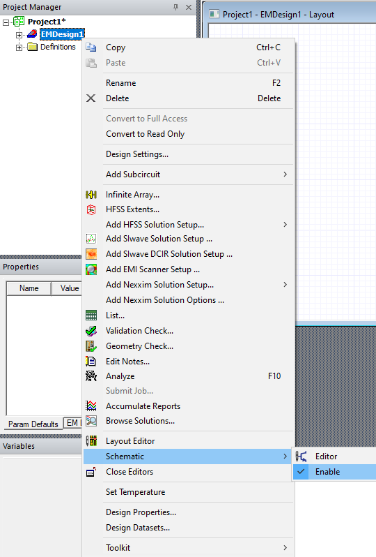 Project Folder > Active Design > Schematic > Enable